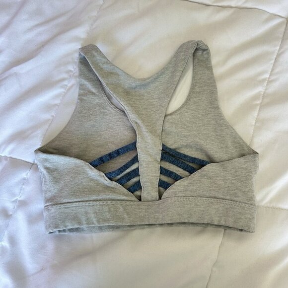 Peloton Womens Small Heathered Strappy Sports Bra Gray Blue No Pads Yoga - Picture 4 of 5
